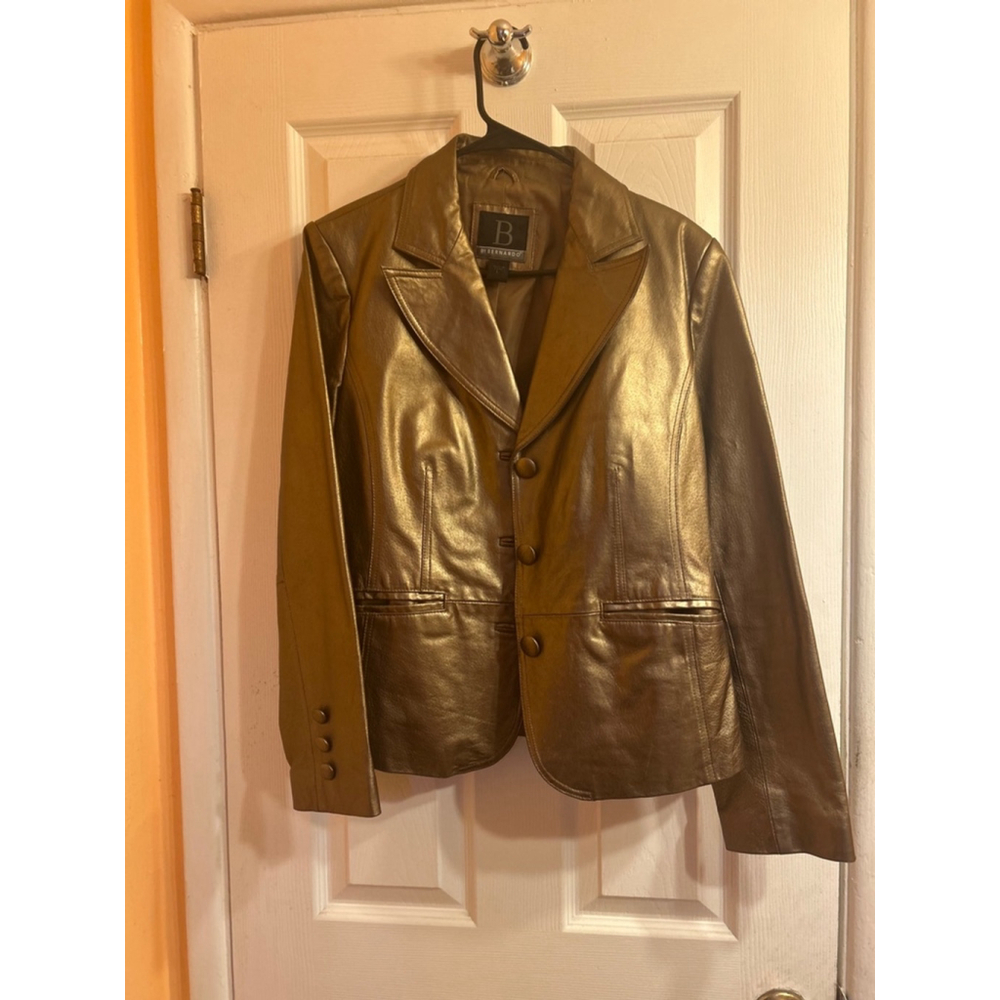 Women's By Bernardo Leather Blazer Jacket Size L Gold